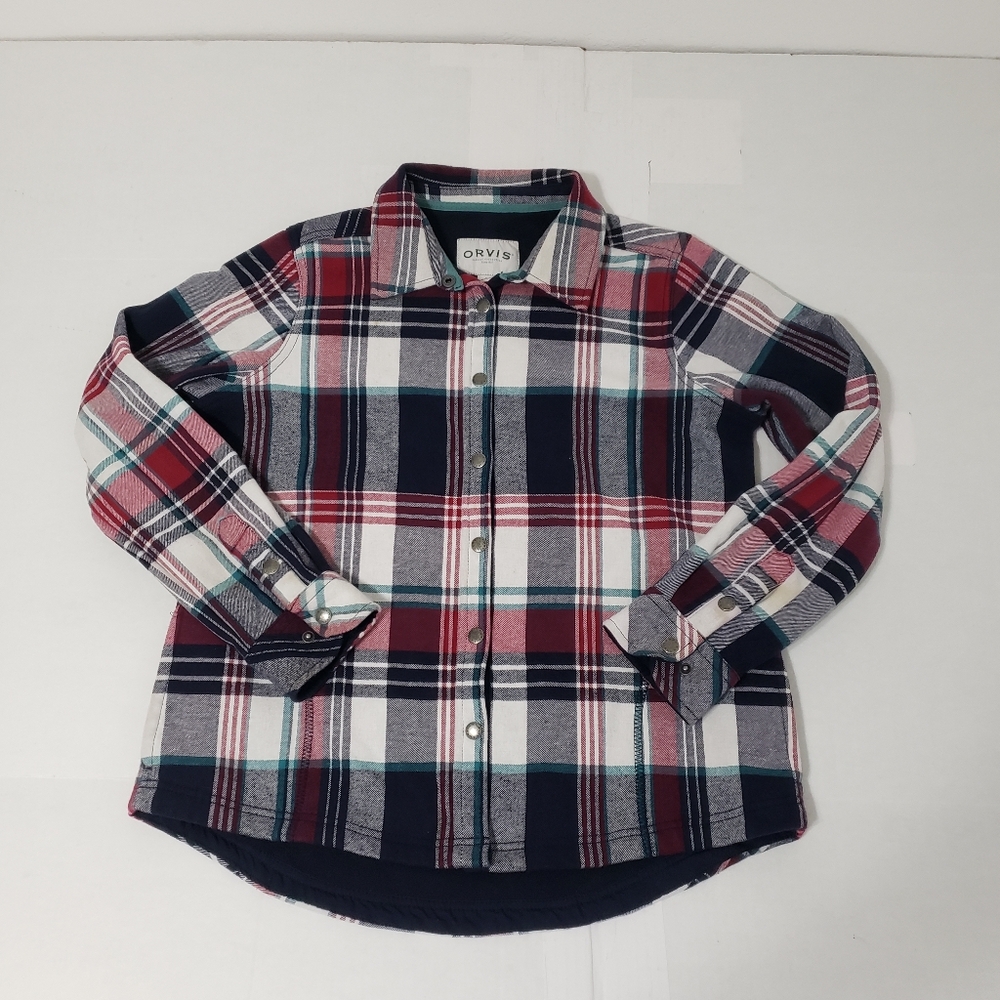 Orvis long-sleeved window checker plaid flannel shirt Women's large red white - Picture 2 of 11